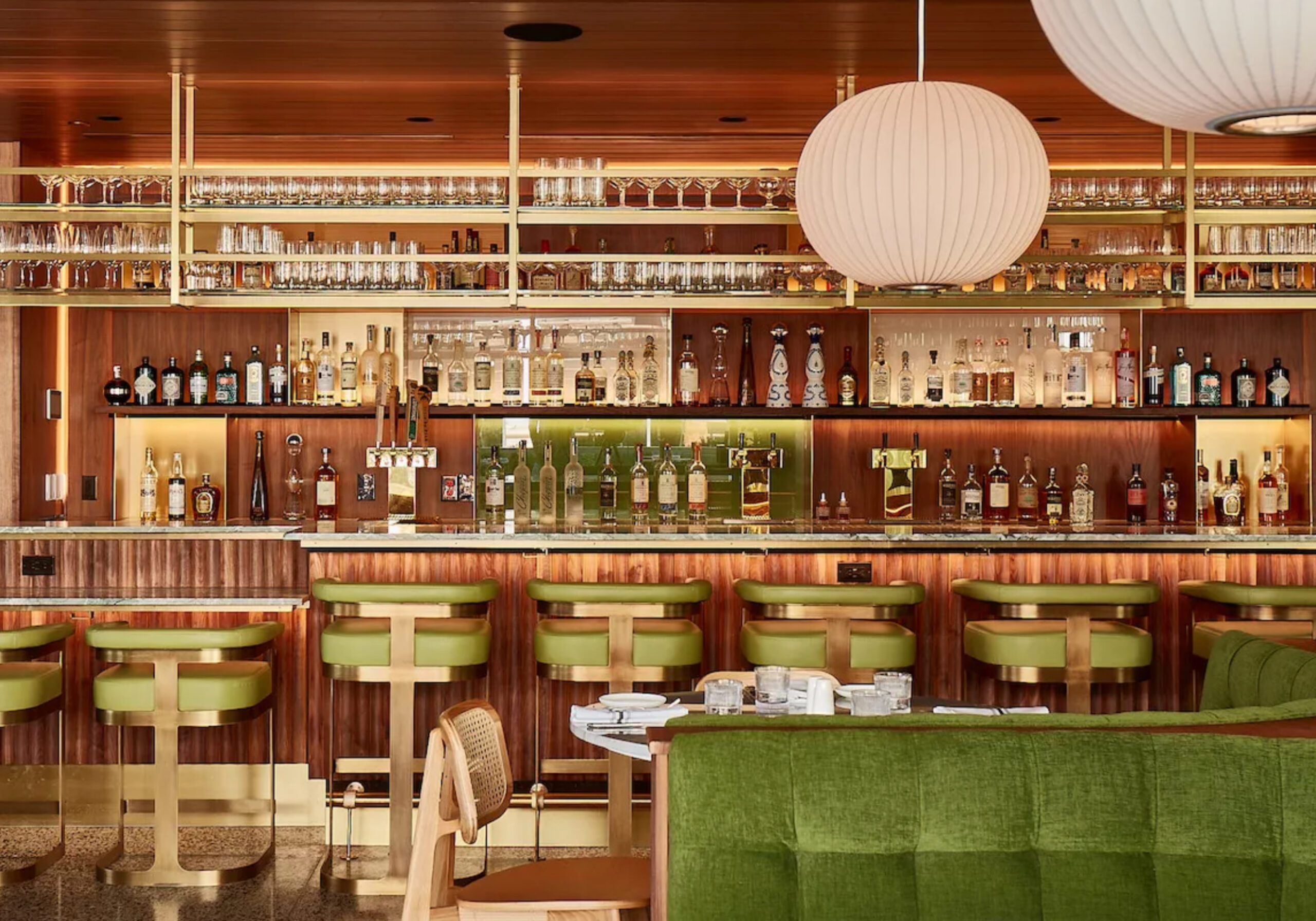 the interior of Porta Via Palm Desert, a California bistro and bar.