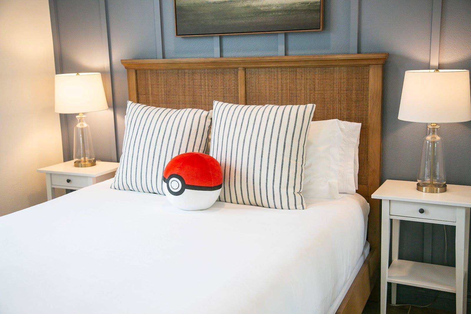 Bed with pokeball pillow