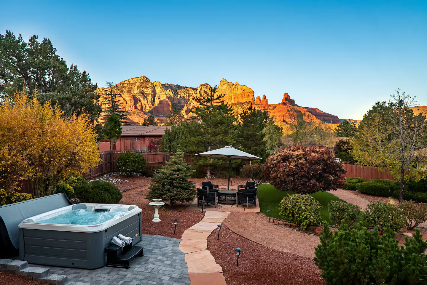 Hot tub with view of Sedona red rock formations