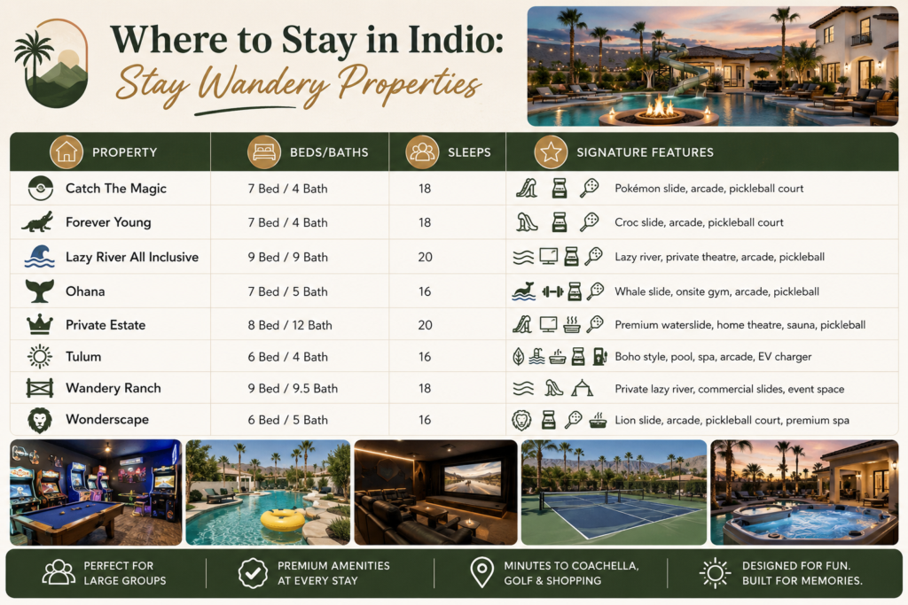Best Vacation Rentals in Indio CA for Groups: Stay Wandery Properties