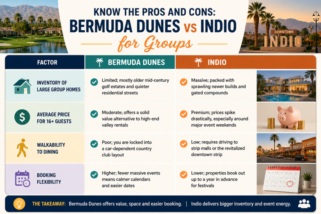 Bermuda Dunes vs Indio: Where to Stay (2026 Guide) 17 Bermuda Dunes vs Indio for Large Groups