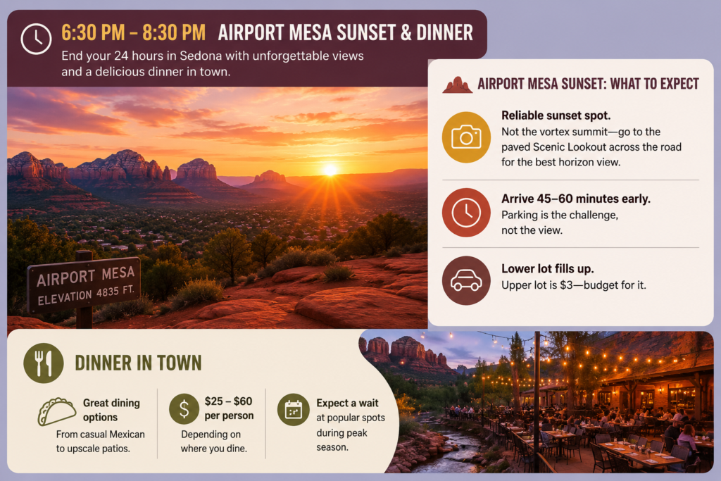 One Day in Sedona: 8 Perfect Stops for an Epic 2026 Trip 8 Airport Mesa Sunset and Dinner