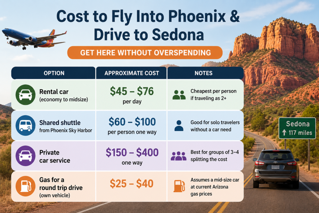 Cost to Fly Into Phoenix and Drive to Sedona