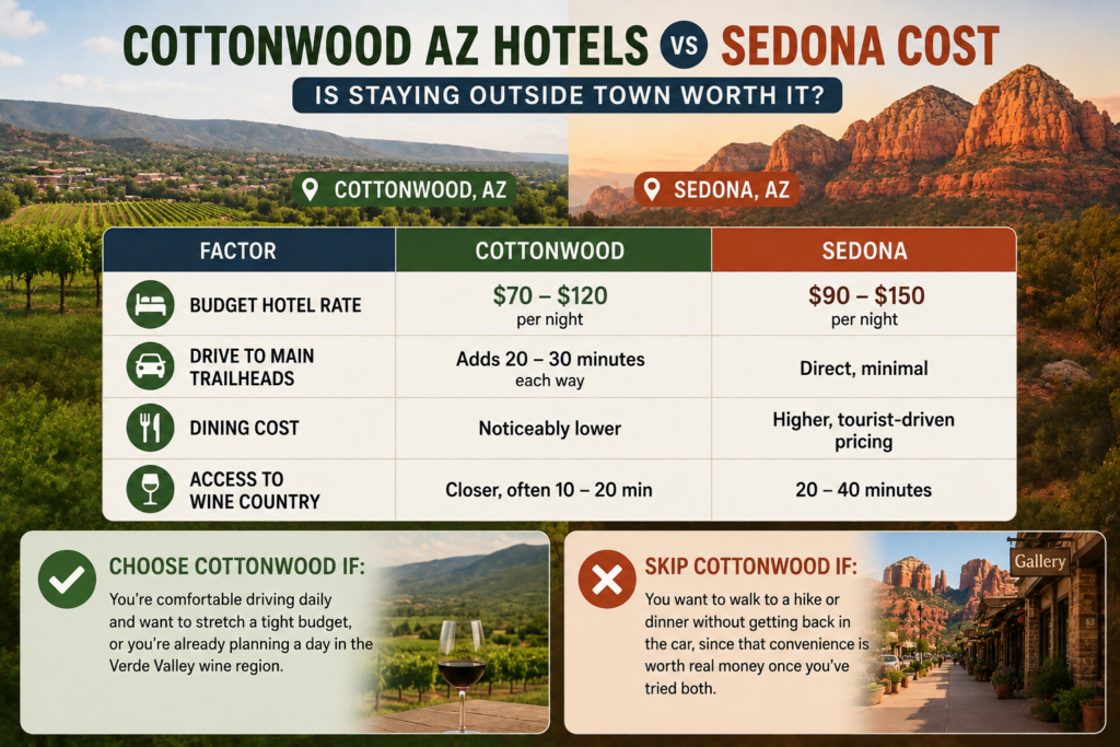 Cottonwood AZ Hotels vs Sedona Cost