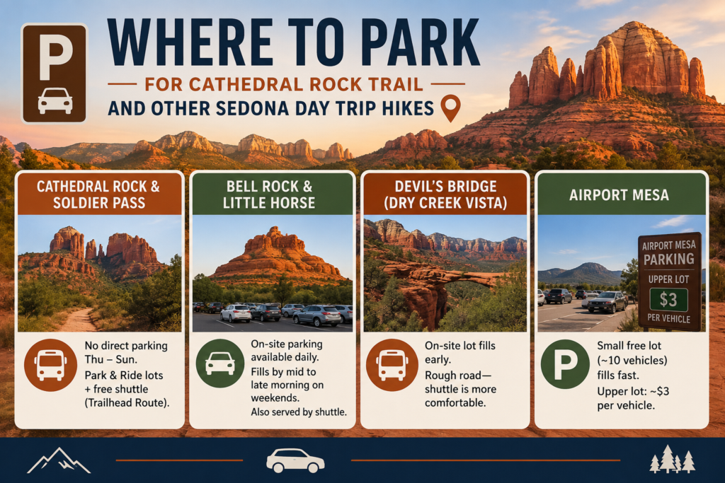 Sedona Day Trip Guide: 3 Best Routes + 4 Easy Hikes 7 Where to Park for Cathedral Rock Trail and Other Sedona Day Trip Hikes